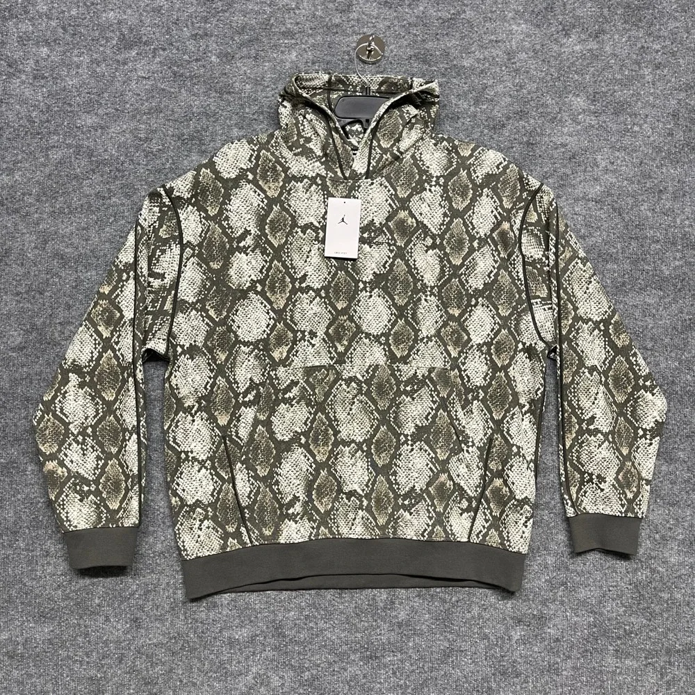 Jordan Hoodie Mens XL Sail Olive Snakeskin Print AOP Sport Hoop Fleece Pullover
